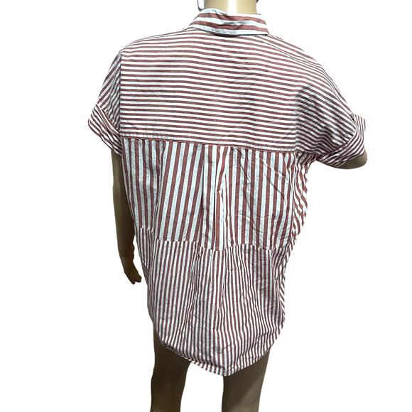 MADEWELL Popover Oversized Striped Blouse Top Short Dolman Sleeves Hi-Low Hem XS - Picture 7 of 10